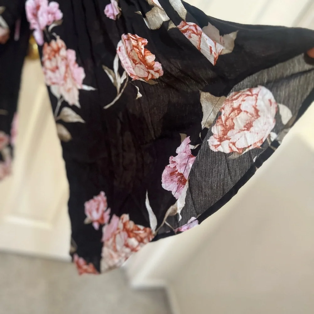 Audrey 1+3 Black floral Wide Leg Jumpsuit Boho Resort Chic small